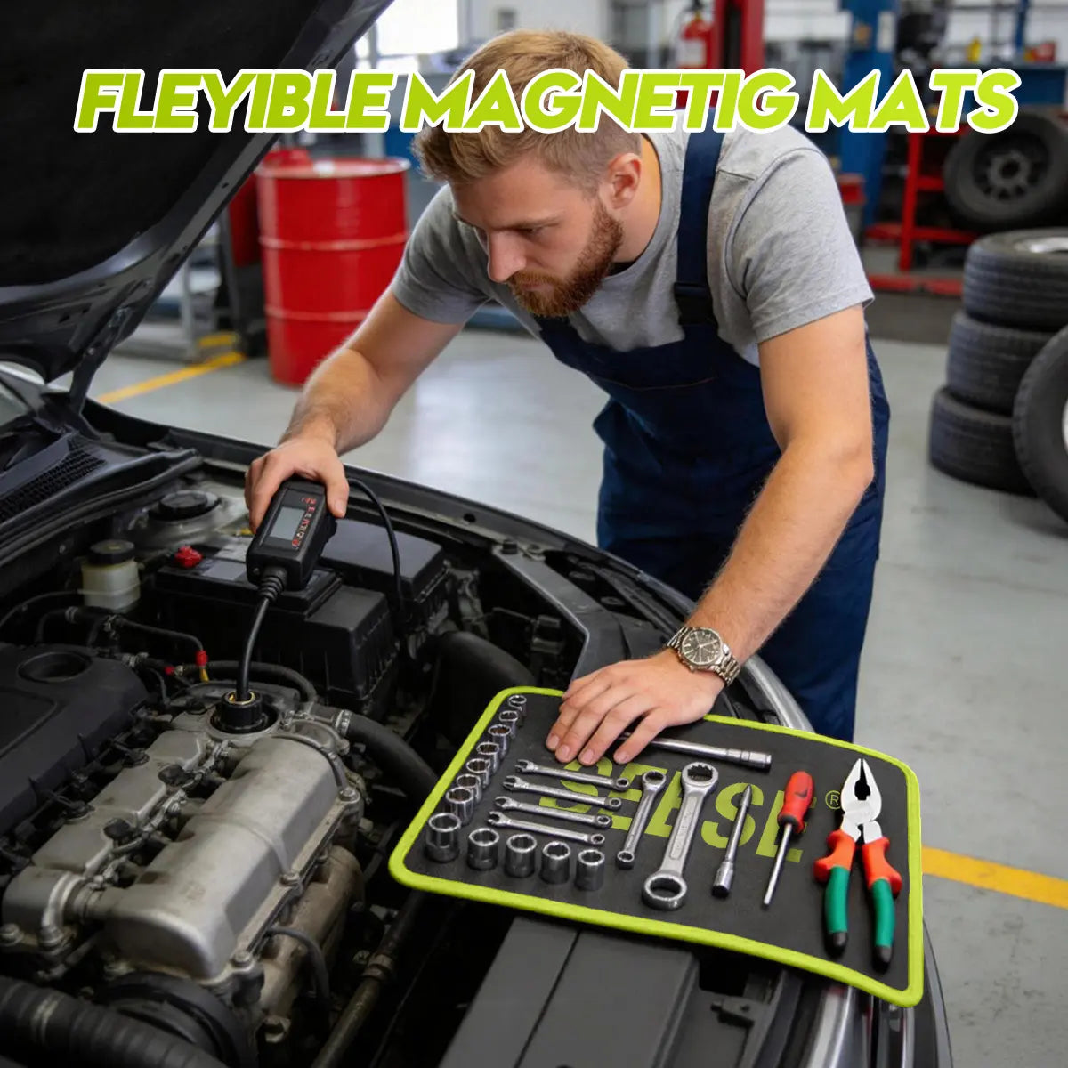 【DealsForYouDays】SEESE 3PC Flexible Magnetic Tool Mat & Tray Holder - Magnetic Tool Tray, Flexible Magnetic Mat, PVC & Non-Slip for Garage Workshop, Auto Repair Tools fathersdaygiftideas fathersdaygift
